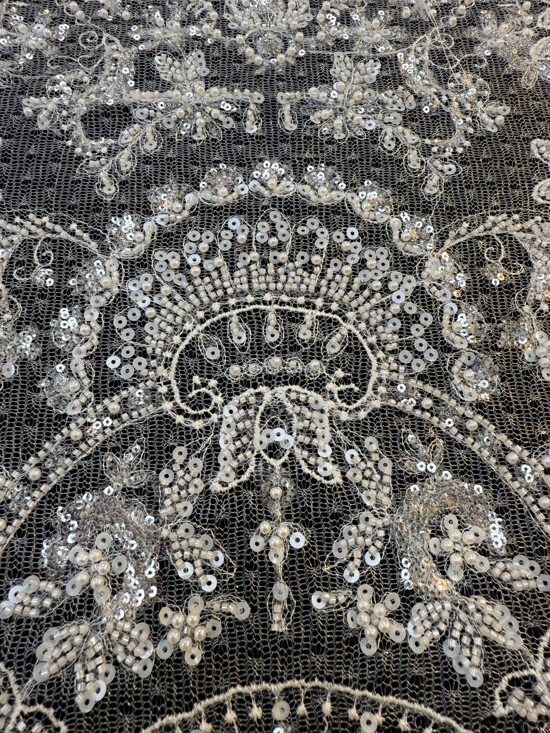 Luxury Baroque Silver Sequin Embroidered Tulle Lace – Royal Couture Fabric( 1 Piece = 3 Meter)