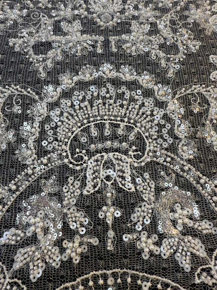 Luxury Baroque Silver Sequin Embroidered Tulle Lace – Royal Couture Fabric( 1 Piece = 3 Meter)