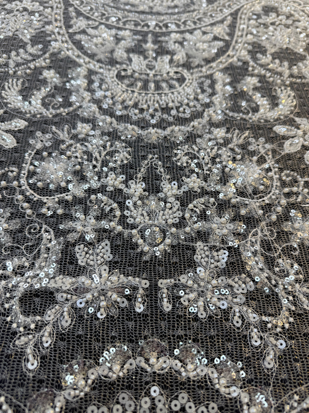 Luxury Baroque Silver Sequin Embroidered Tulle Lace – Royal Couture Fabric( 1 Piece = 3 Meter)