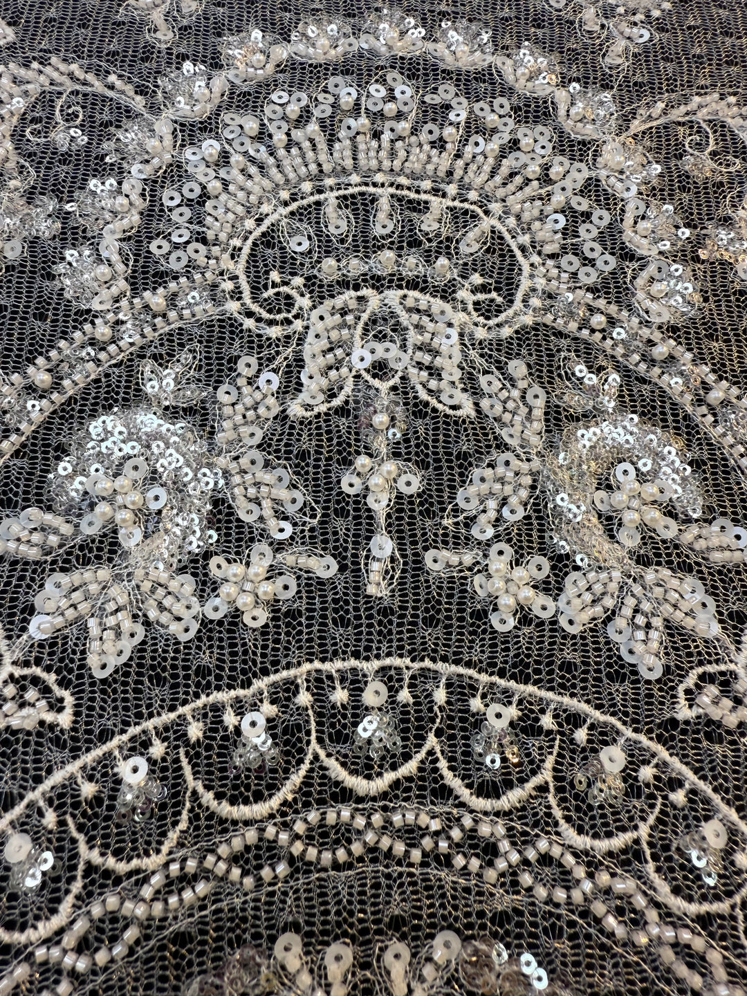 Luxury Baroque Silver Sequin Embroidered Tulle Lace – Royal Couture Fabric( 1 Piece = 3 Meter)