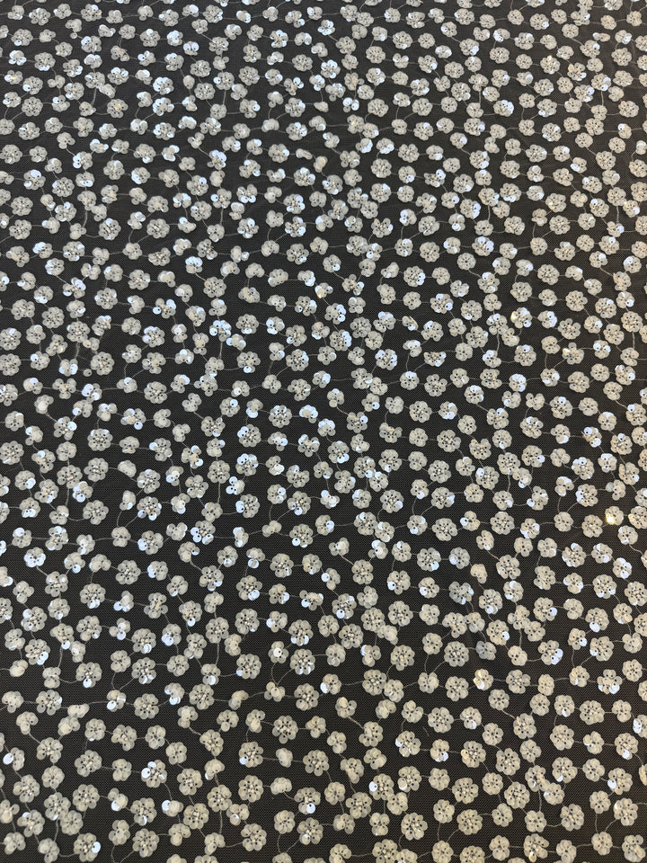 Luxury White Sequin Floral Lace Fabric ,  Tulle for Haute Couture  bridal & Evening Gowns- minimum of 4 meters