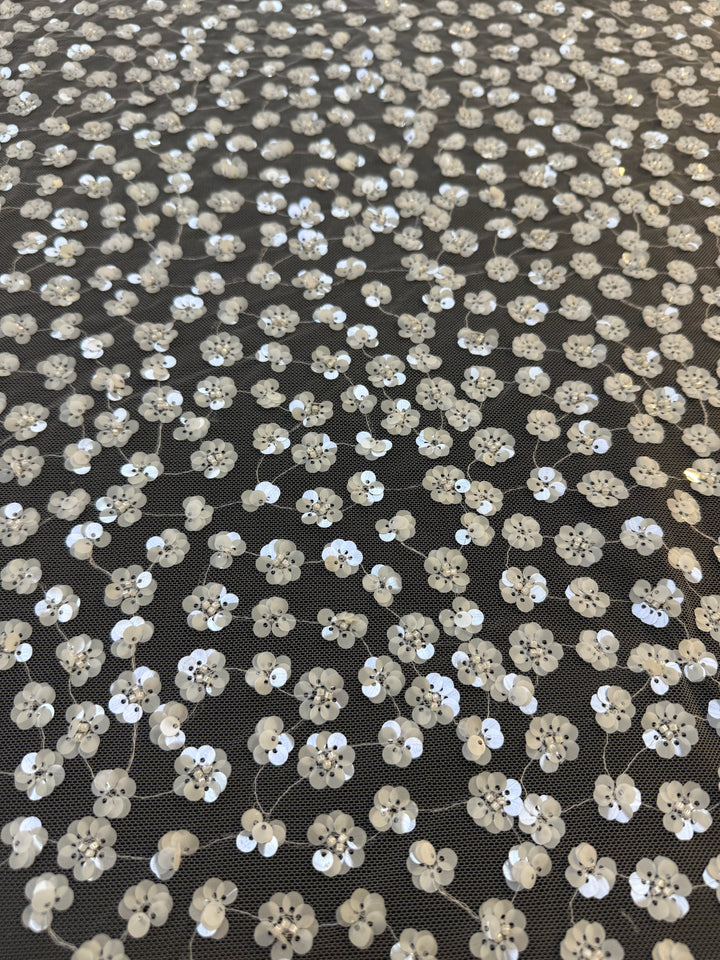 Luxury White Sequin Floral Lace Fabric ,  Tulle for Haute Couture  bridal & Evening Gowns- minimum of 4 meters