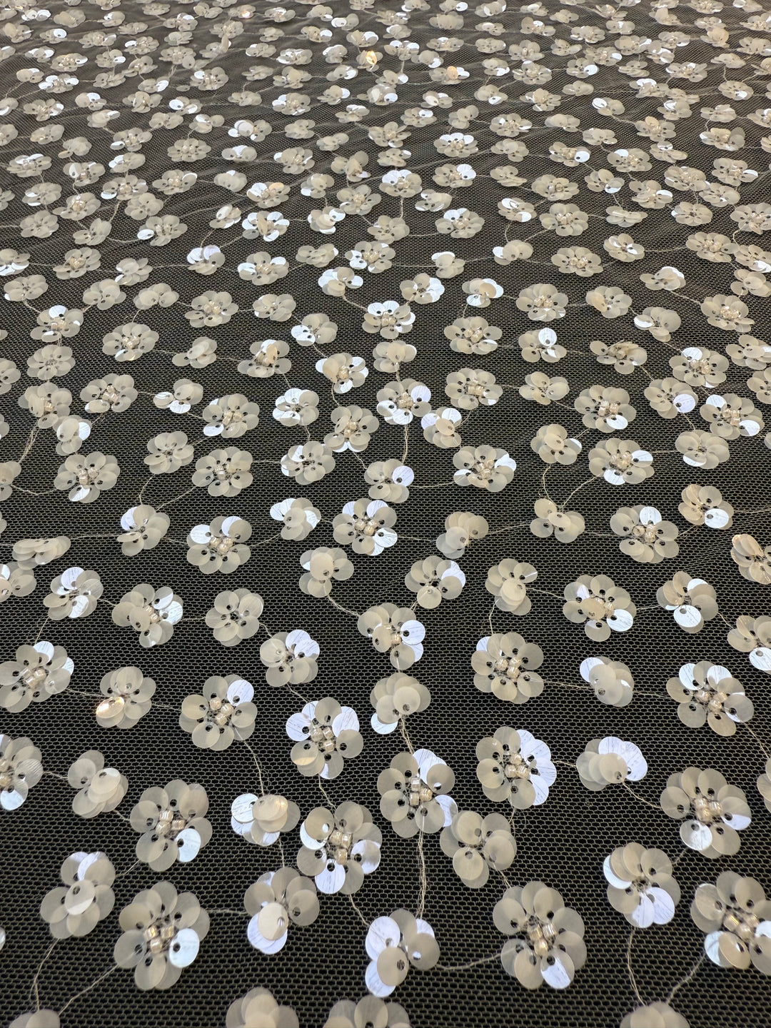 Luxury White Sequin Floral Lace Fabric ,  Tulle for Haute Couture  bridal & Evening Gowns- minimum of 4 meters