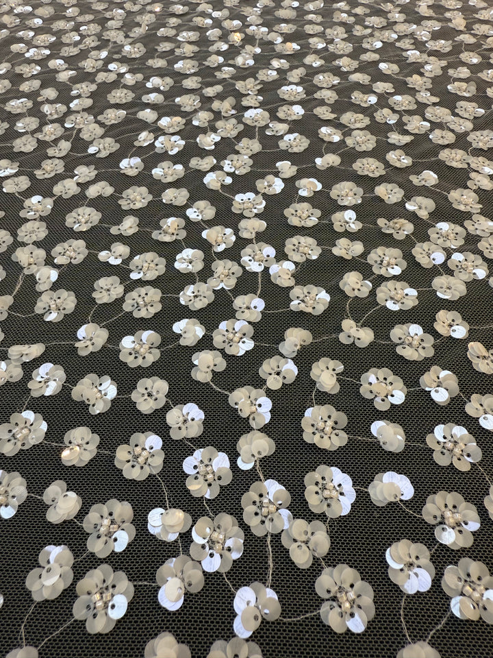 Luxury White Sequin Floral Lace Fabric ,  Tulle for Haute Couture  bridal & Evening Gowns- minimum of 4 meters