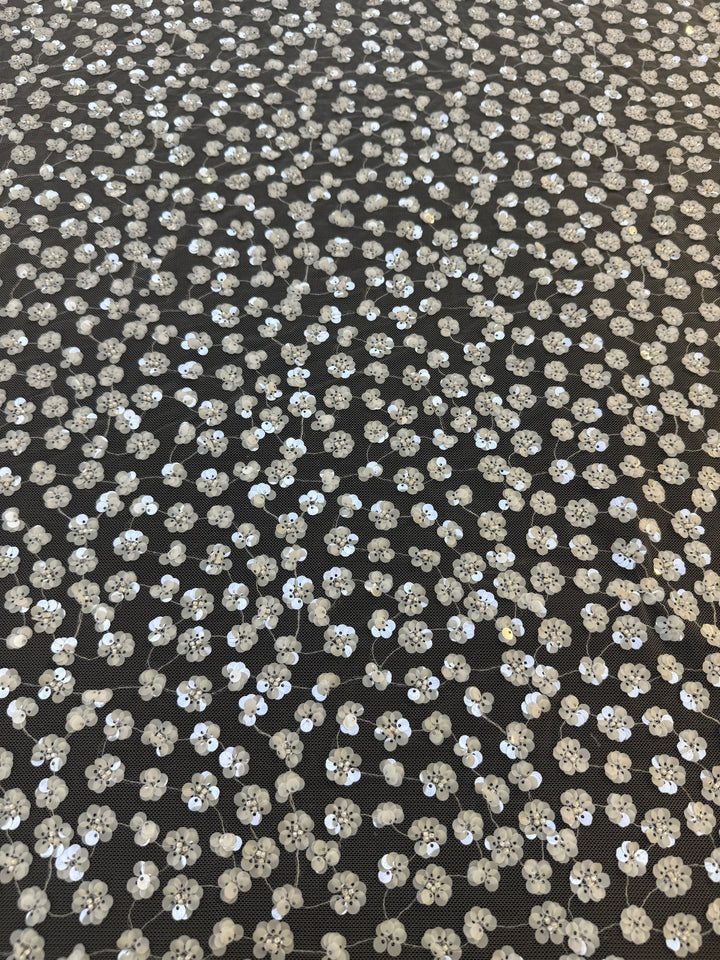 Luxury White Sequin Floral Lace Fabric ,  Tulle for Haute Couture  bridal & Evening Gowns- minimum of 4 meters