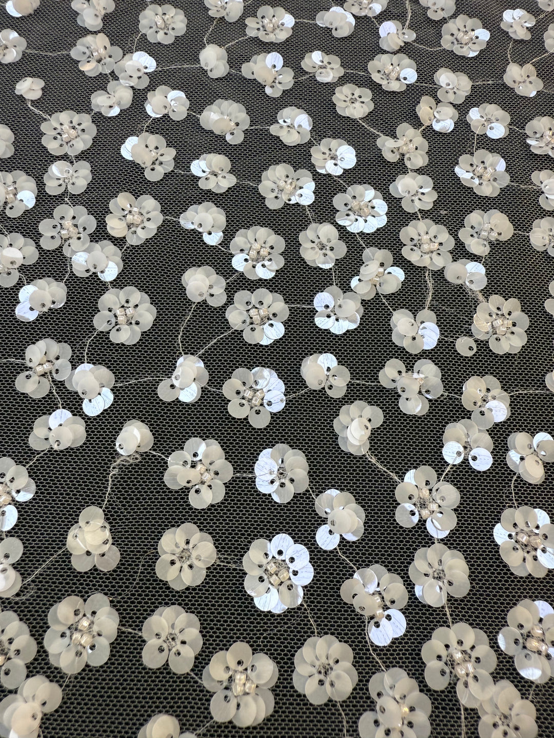 Luxury White Sequin Floral Lace Fabric ,  Tulle for Haute Couture  bridal & Evening Gowns- minimum of 4 meters