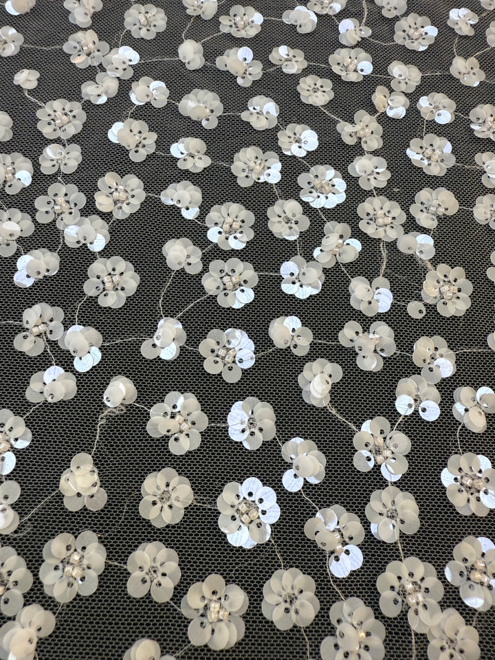 Luxury White Sequin Floral Lace Fabric ,  Tulle for Haute Couture  bridal & Evening Gowns- minimum of 4 meters