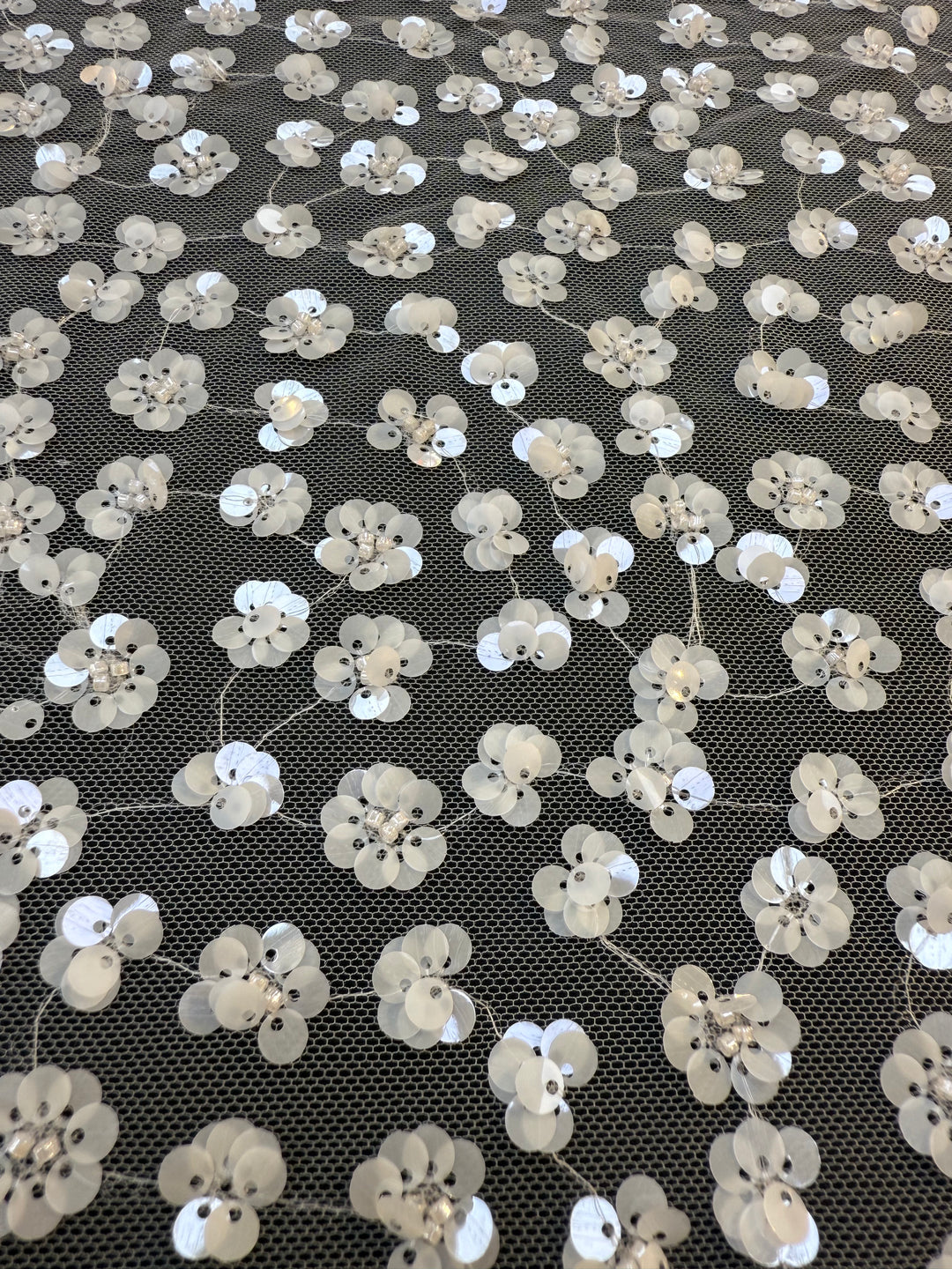 Luxury White Sequin Floral Lace Fabric ,  Tulle for Haute Couture  bridal & Evening Gowns- minimum of 4 meters