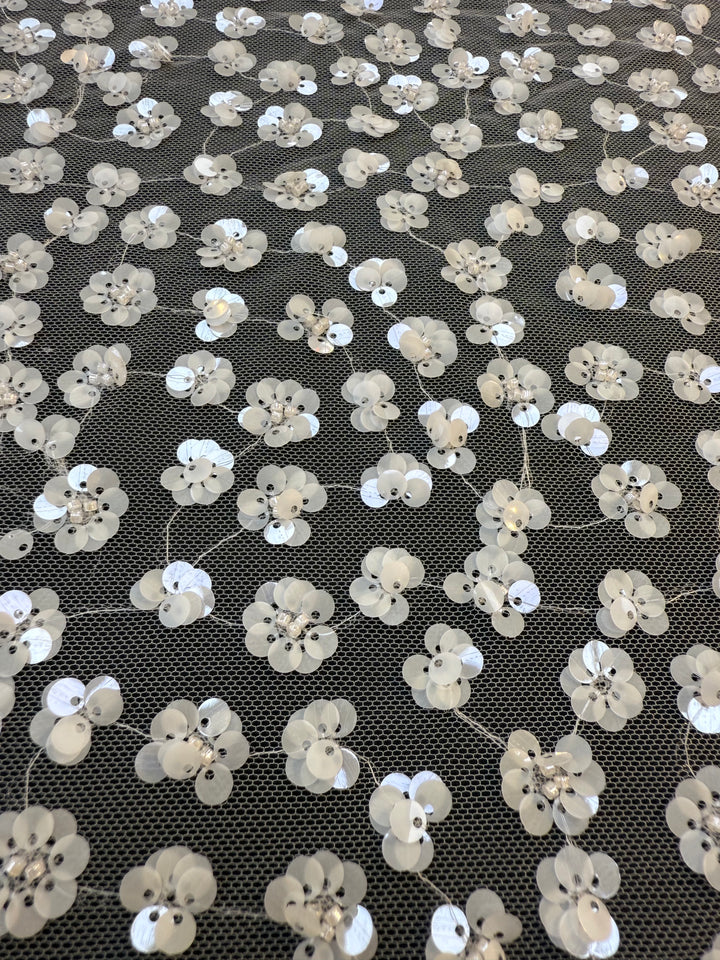 Luxury White Sequin Floral Lace Fabric ,  Tulle for Haute Couture  bridal & Evening Gowns- minimum of 4 meters