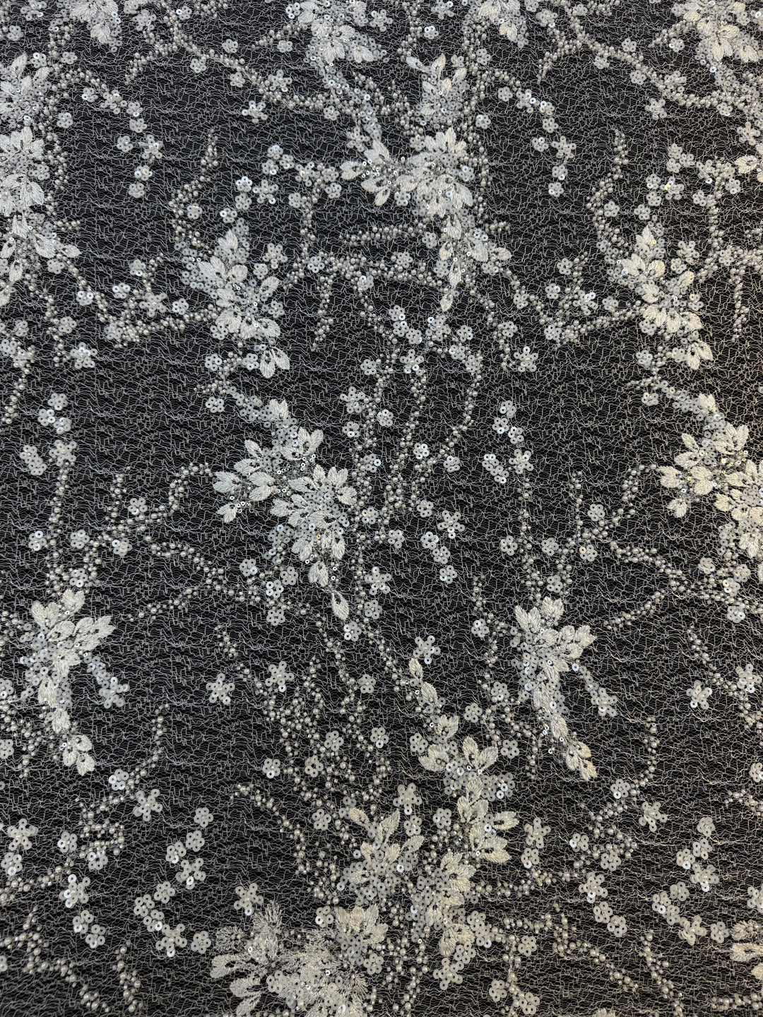 Luxury White Floral Beaded Lace with Sequins & Pearls on Net ( 1 Piece = 4 Meter)