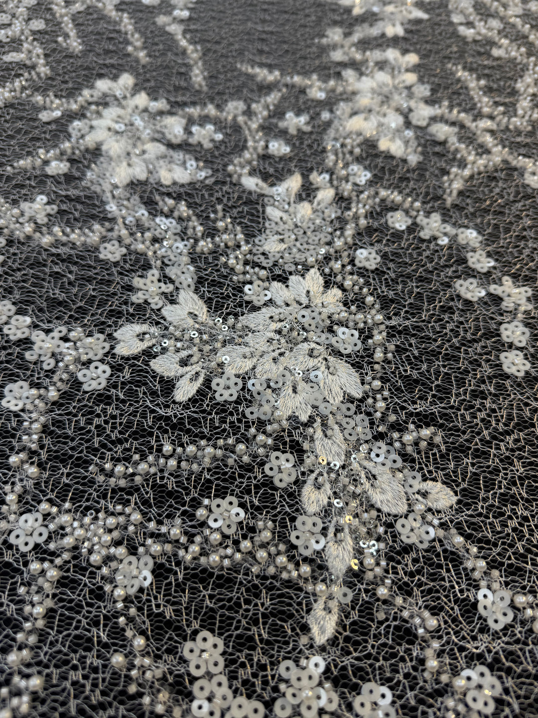 Luxury White Floral Beaded Lace with Sequins & Pearls on Net