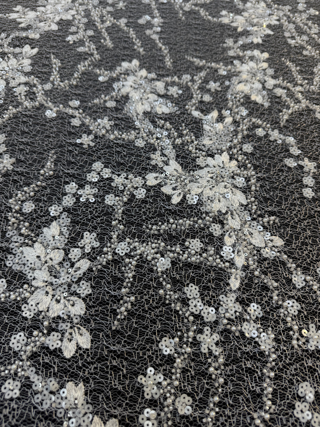 Luxury White Floral Beaded Lace with Sequins & Pearls on Net