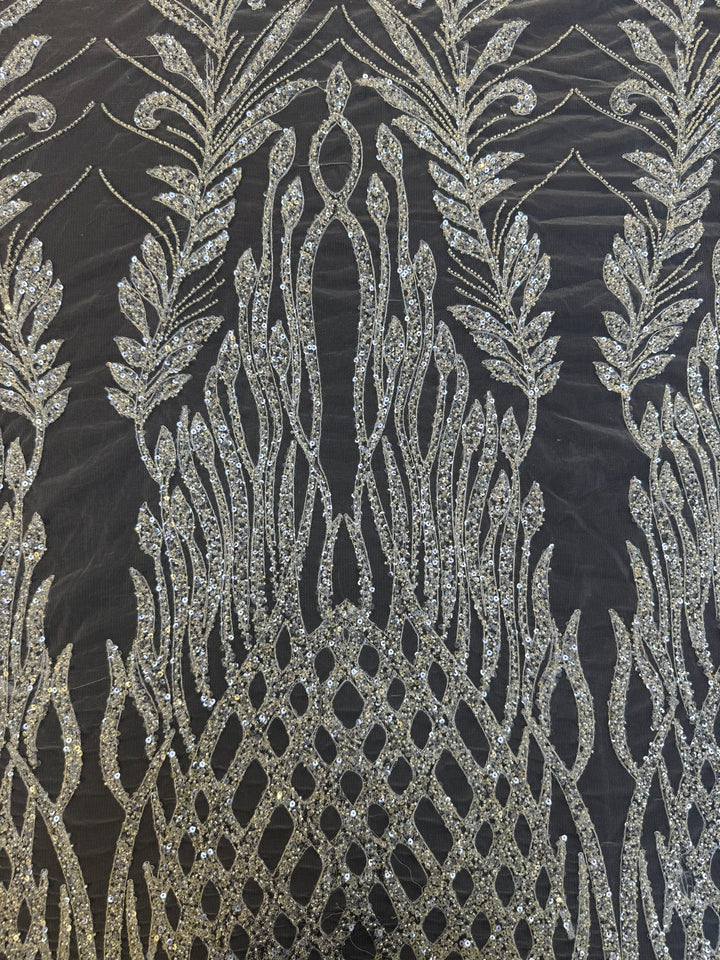 Luxury sequined and beaded tulle with a dramatic flame-like and foliage-inspired motif( 1 Piece = 5 Meter)