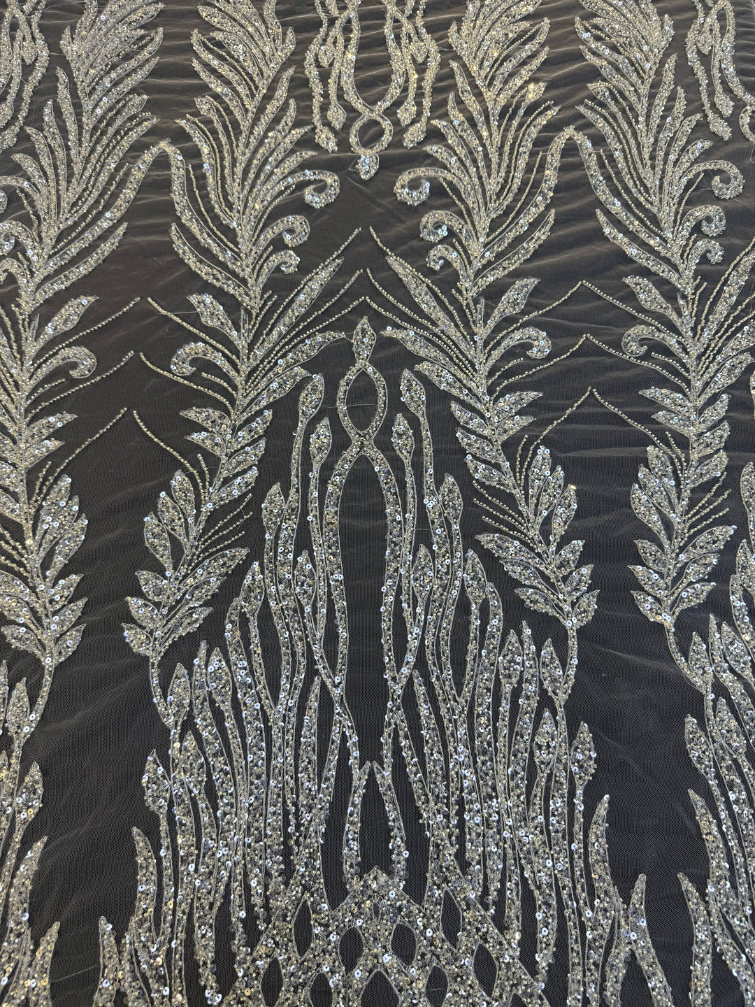 Luxury sequined and beaded tulle with a dramatic flame-like and foliage-inspired motif( 1 Piece = 5 Meter)