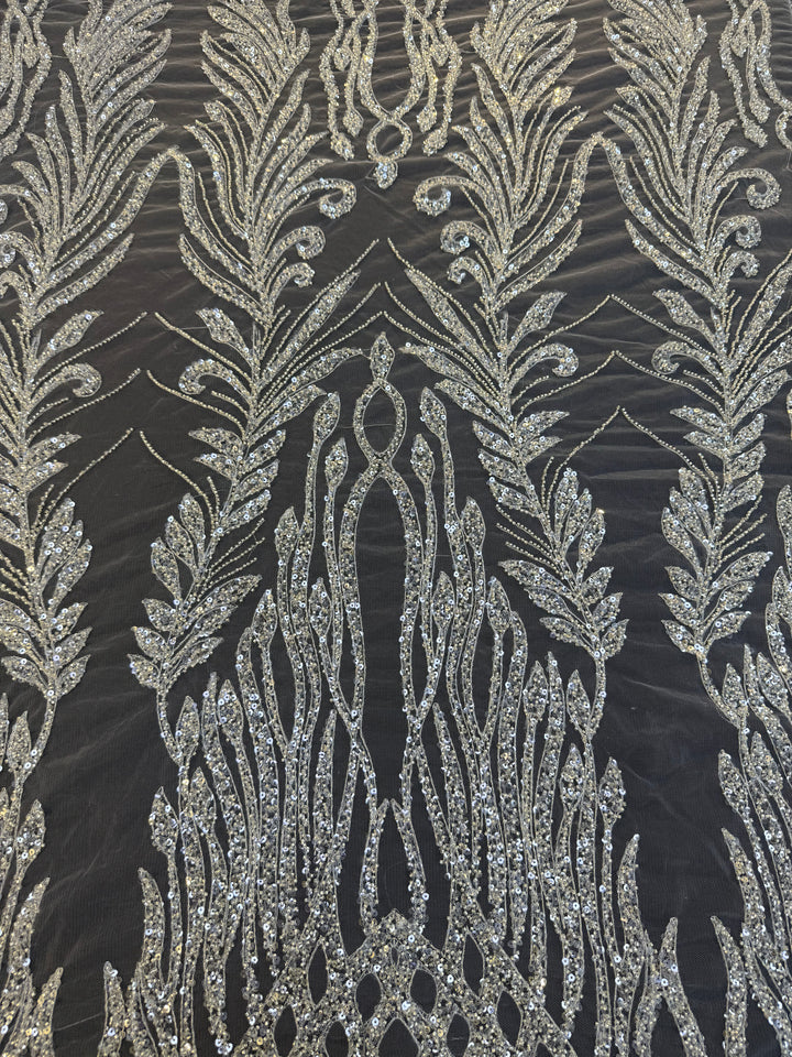Luxury sequined and beaded tulle with a dramatic flame-like and foliage-inspired motif( 1 Piece = 5 Meter)