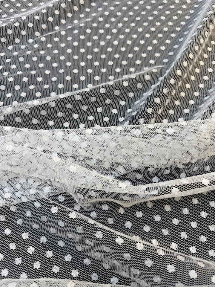 Luxury White Swiss Dot Tulle Fabric – Polka Dot Bridal Net ( 1 Piece = 3 Meter)