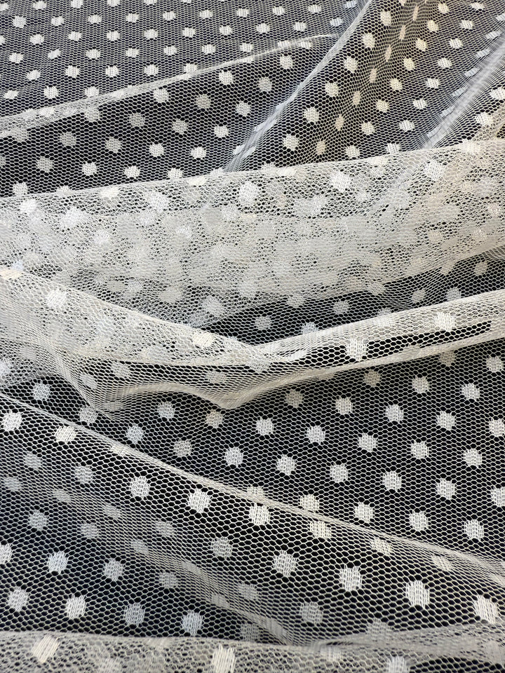 Luxury White Swiss Dot Tulle Fabric – Polka Dot Bridal Net ( 1 Piece = 3 Meter)
