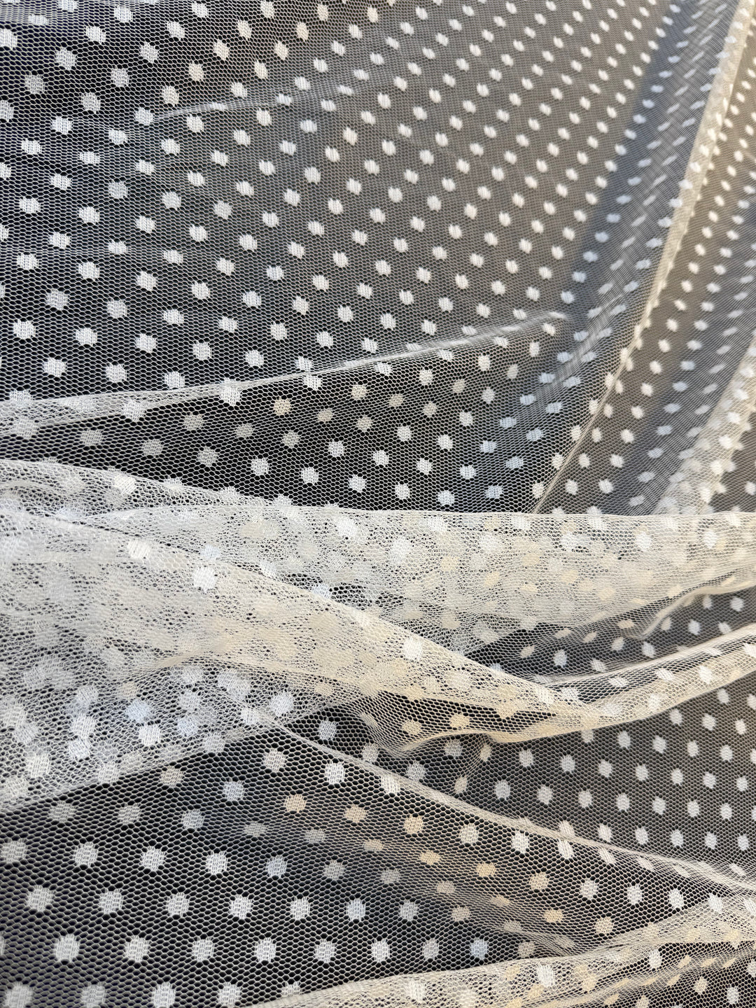 Luxury White Swiss Dot Tulle Fabric – Polka Dot Bridal Net ( 1 Piece = 3 Meter)