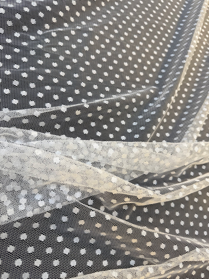 Luxury White Swiss Dot Tulle Fabric – Polka Dot Bridal Net ( 1 Piece = 3 Meter)