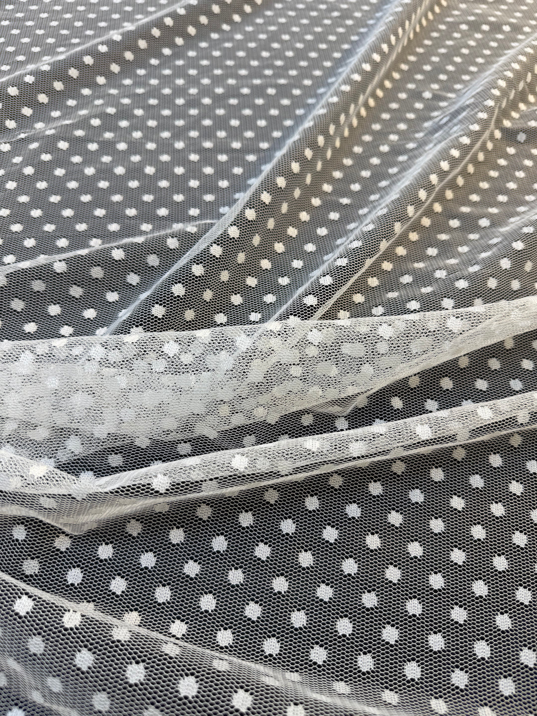 Luxury White Swiss Dot Tulle Fabric – Polka Dot Bridal Net ( 1 Piece = 3 Meter)
