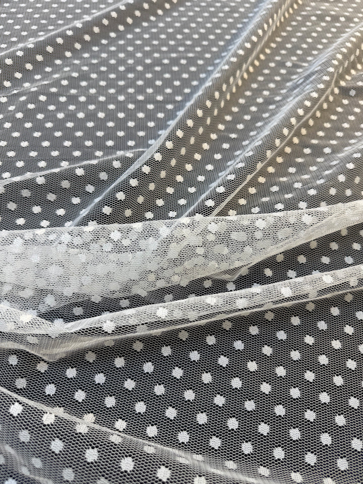 Luxury White Swiss Dot Tulle Fabric – Polka Dot Bridal Net ( 1 Piece = 3 Meter)