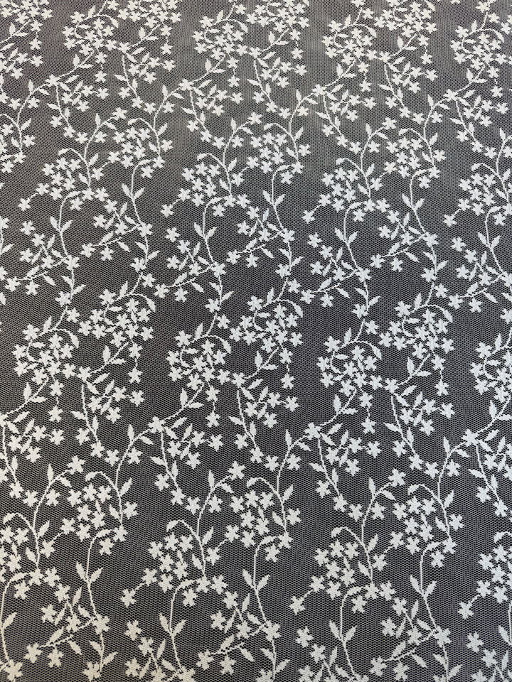 Luxury White Floral Embroidered Lace on White Tulle ( 1 Piece = 3 Meter)