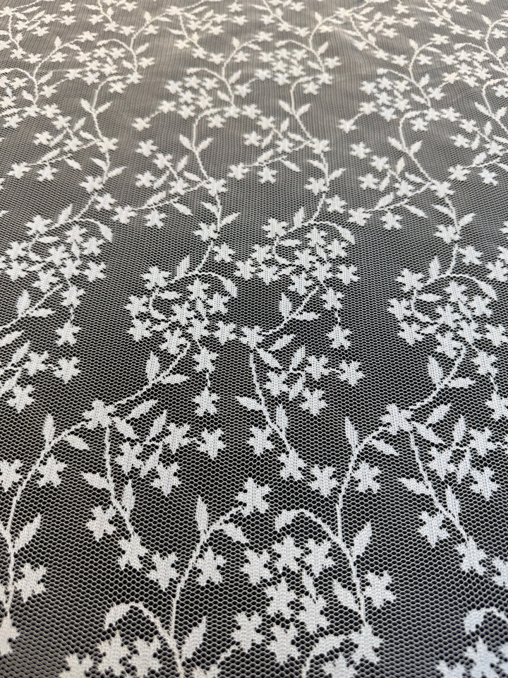Luxury White Floral Embroidered Lace on White Tulle ( 1 Piece = 3 Meter)