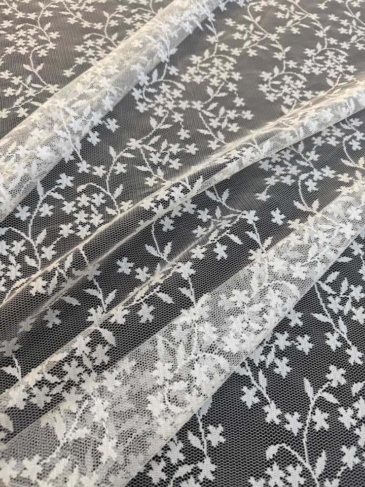 Luxury White Floral Embroidered Lace on White Tulle ( 1 Piece = 3 Meter)