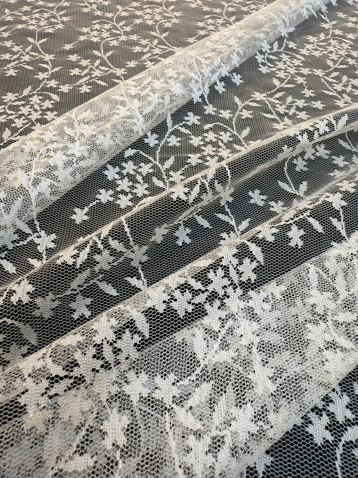 Luxury White Floral Embroidered Lace on White Tulle ( 1 Piece = 3 Meter)