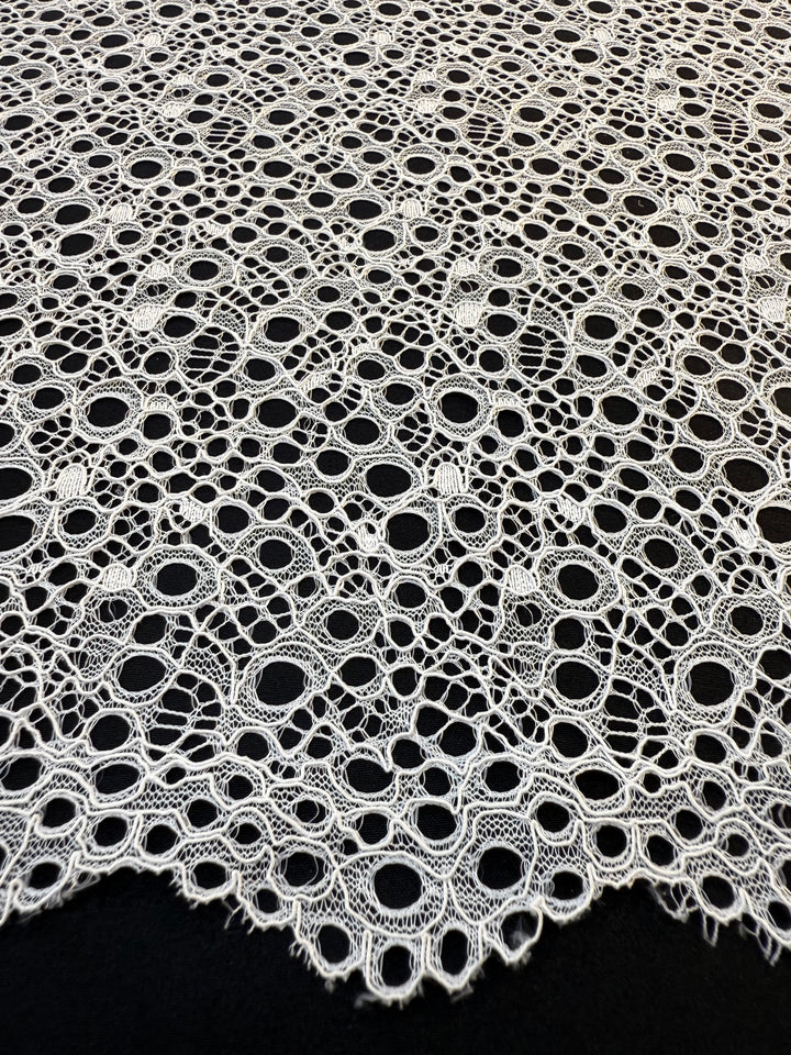 Luxury White Guipure Circle Lace Fabric – Modern Geometric Bridal & Couture Fabric( 1 Piece = 3 Meter)