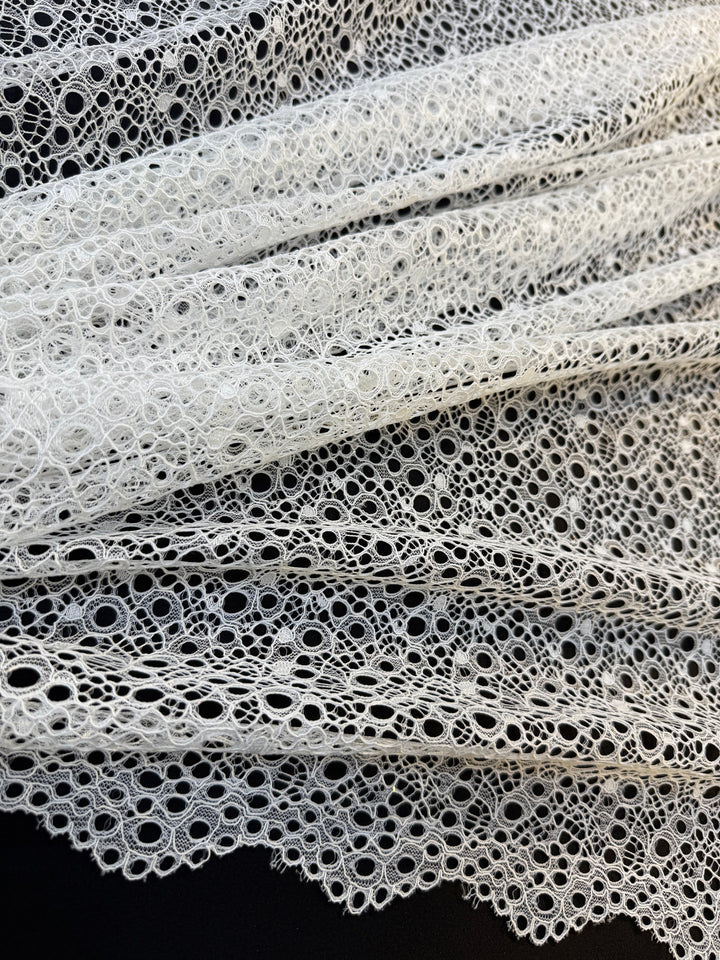 Luxury White Guipure Circle Lace Fabric – Modern Geometric Bridal & Couture Fabric( 1 Piece = 3 Meter)
