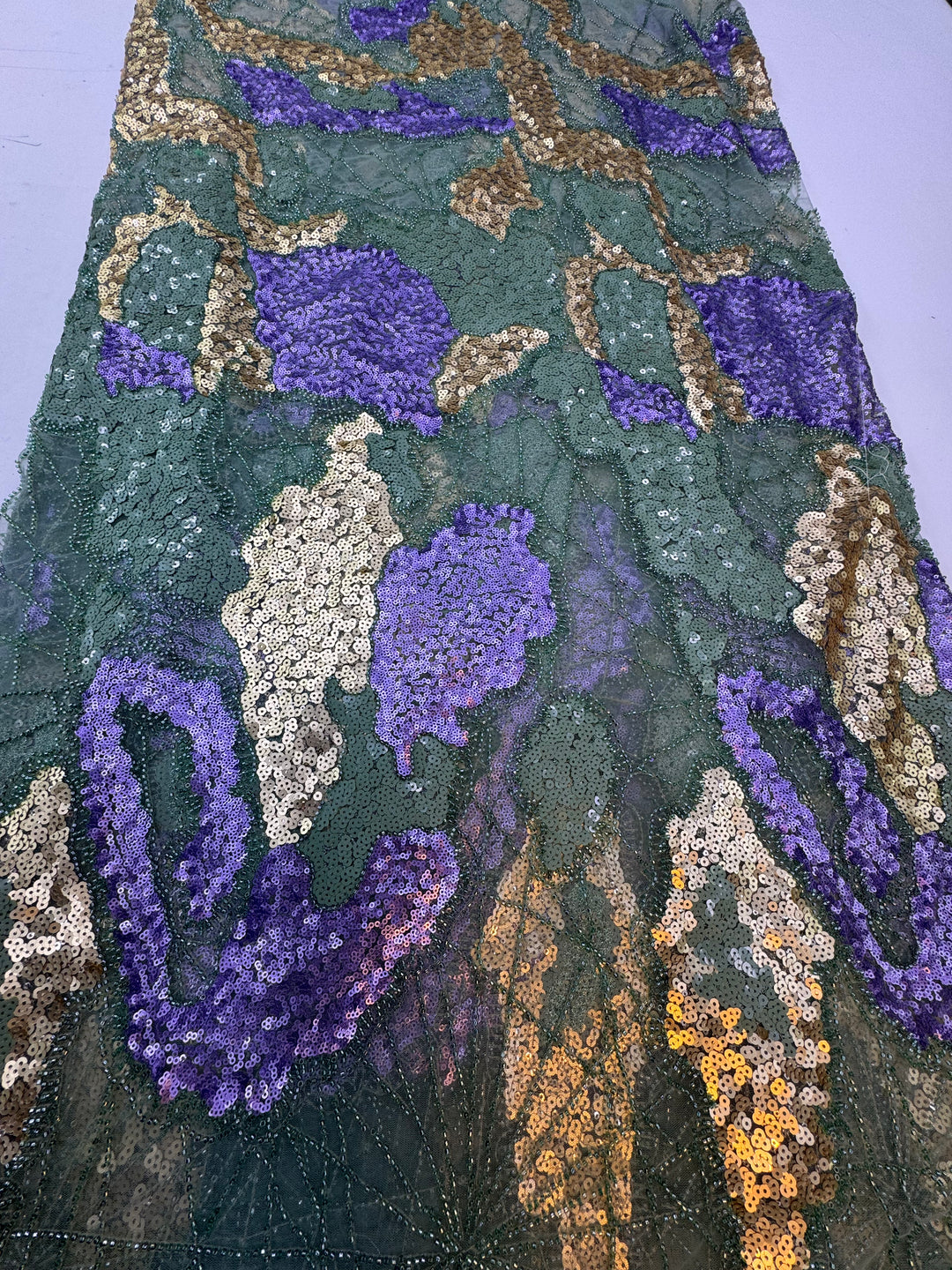 Emerald Garden Sequin Embroidery – Multi-Tone Couture Fabric ( 1 Piece = 4.5 Meter)