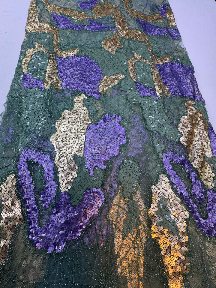 Emerald Garden Sequin Embroidery – Multi-Tone Couture Fabric ( 1 Piece = 4.5 Meter)