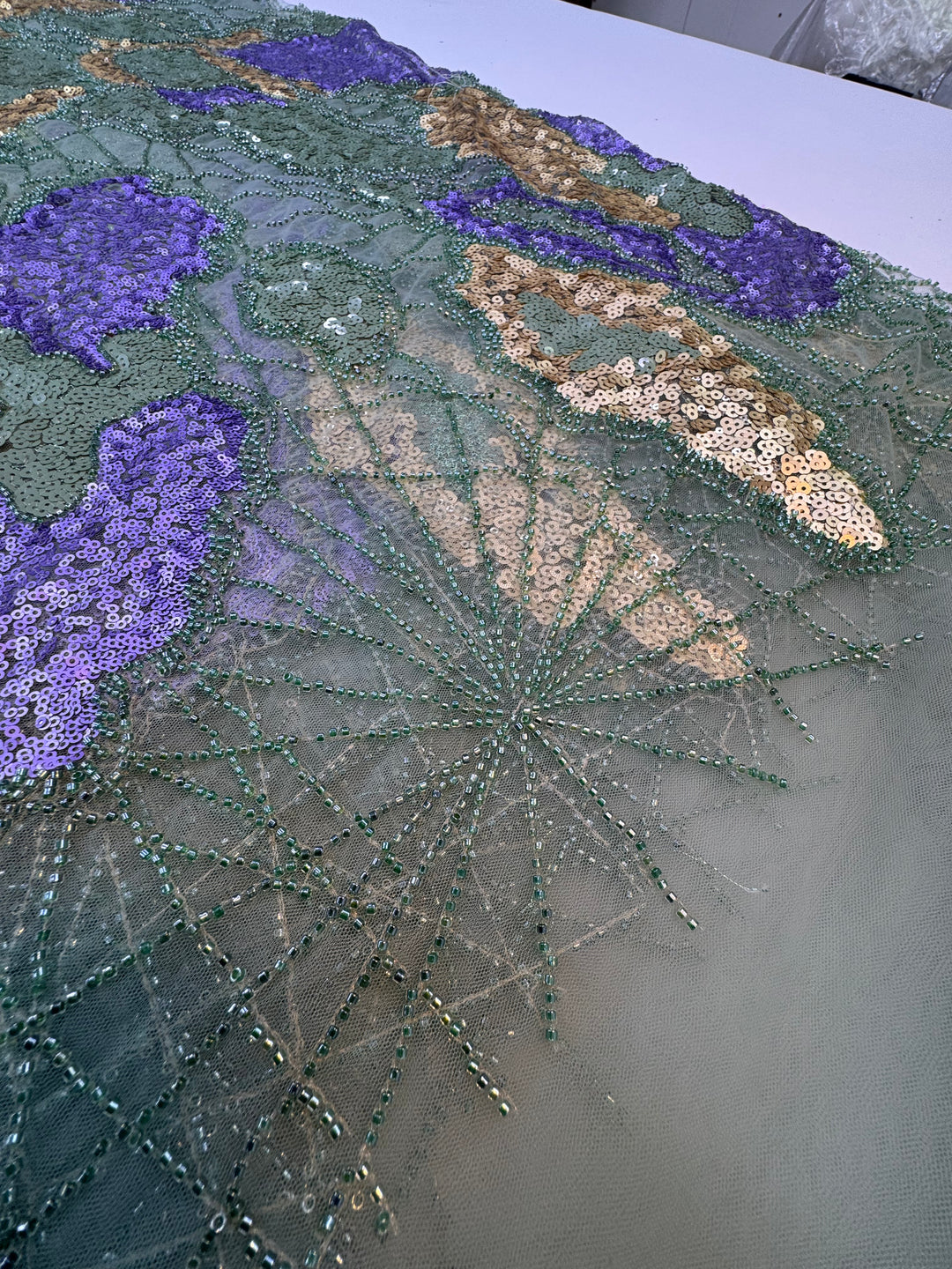 Emerald Garden Sequin Embroidery – Multi-Tone Couture Fabric ( 1 Piece = 4.5 Meter)