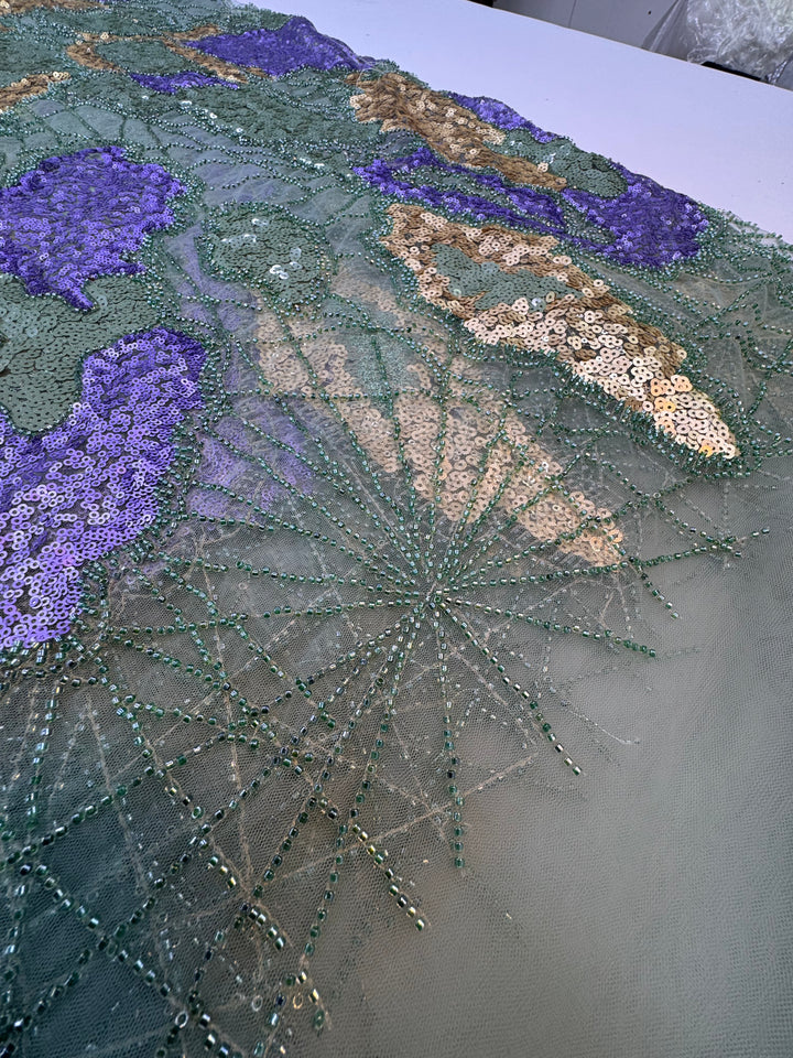 Emerald Garden Sequin Embroidery – Multi-Tone Couture Fabric ( 1 Piece = 4.5 Meter)