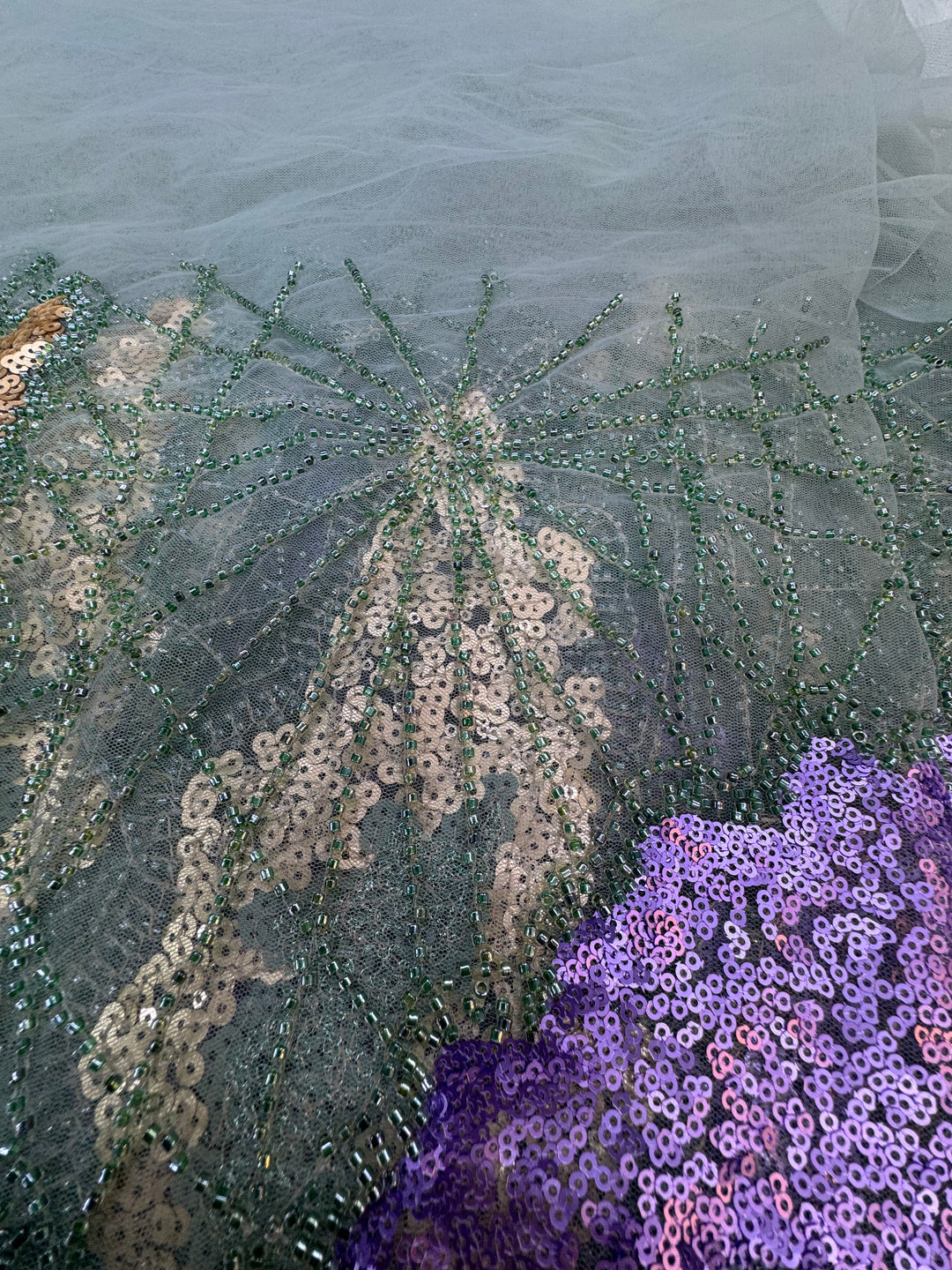 Emerald Garden Sequin Embroidery – Multi-Tone Couture Fabric ( 1 Piece = 4.5 Meter)