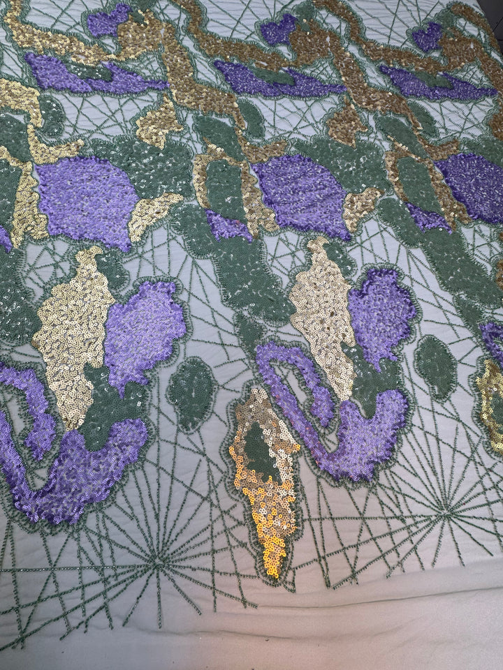 Emerald Garden Sequin Embroidery – Multi-Tone Couture Fabric ( 1 Piece = 4.5 Meter)