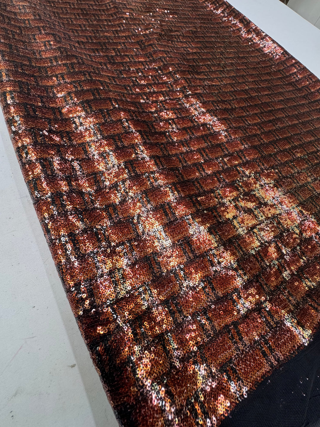 Italian Bronze Mosaic Sequin Fabric – Textured Metallic Elegance