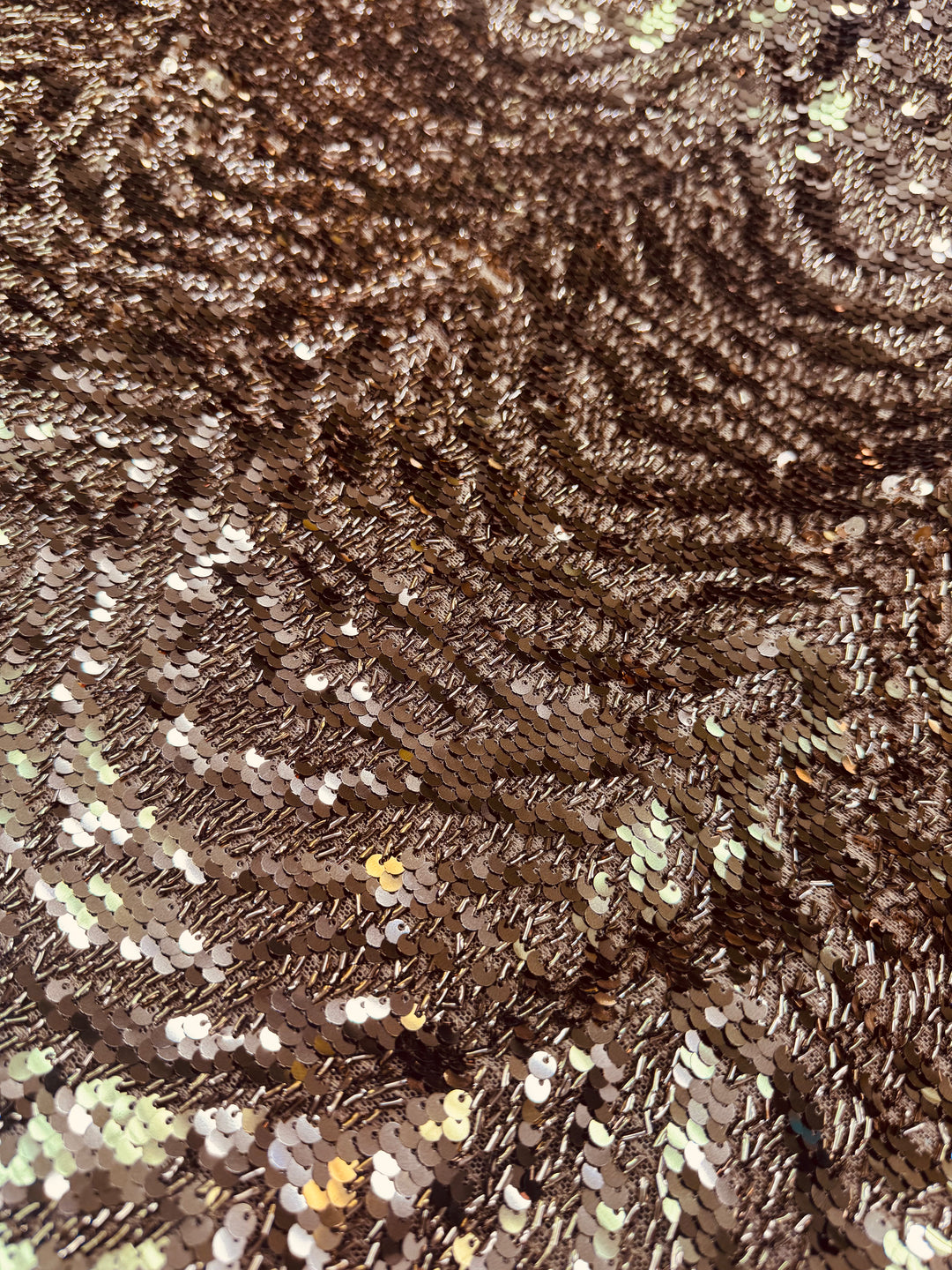 Bronze Gold Sequin Fabric – Textured Luxury with Metallic Depth
