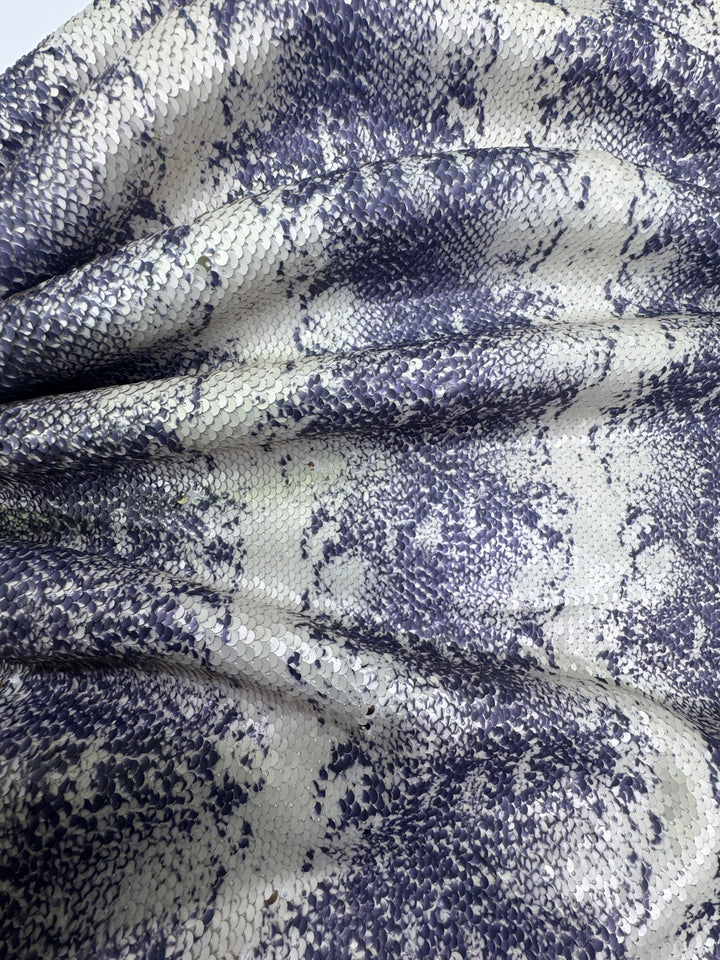 Italian Catwalk Cream Python Sequin Fabric – Exotic Luxe with Metallic Depth