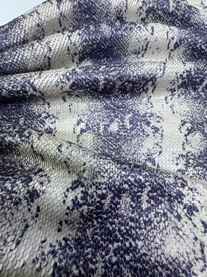 Italian Catwalk Cream Python Sequin Fabric – Exotic Luxe with Metallic Depth