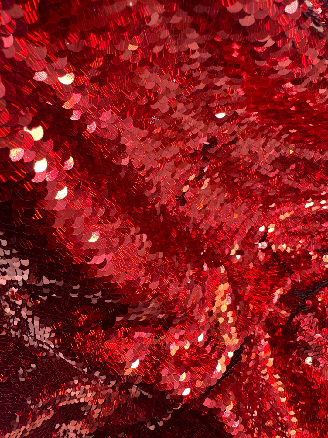 Italian Luxury Red Sequin Fabric – Bold High-Shine Couture Textile ( 1 Piece = 2.5)