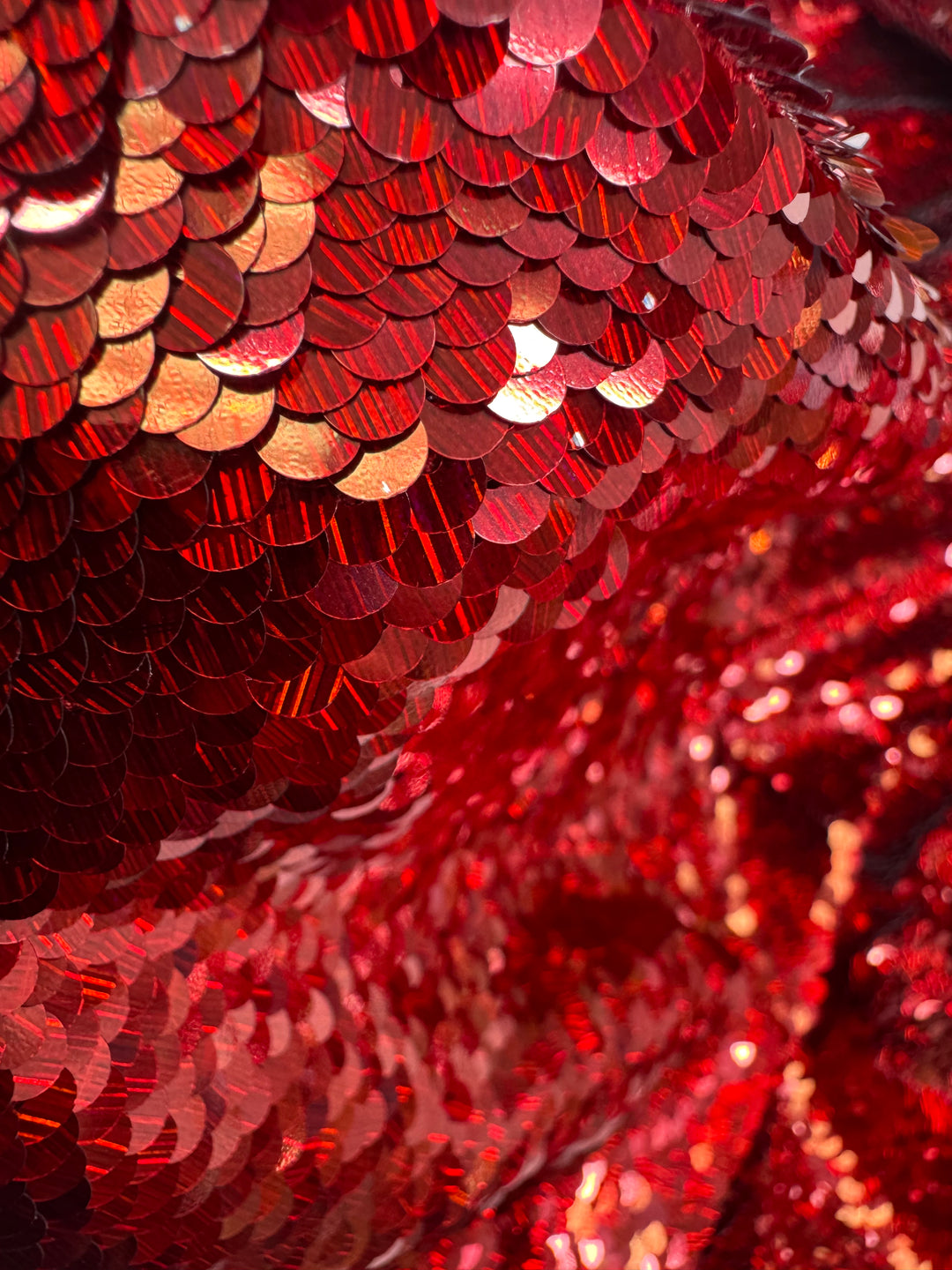Italian Luxury Red Sequin Fabric – Bold High-Shine Couture Textile ( 1 Piece = 2.5)