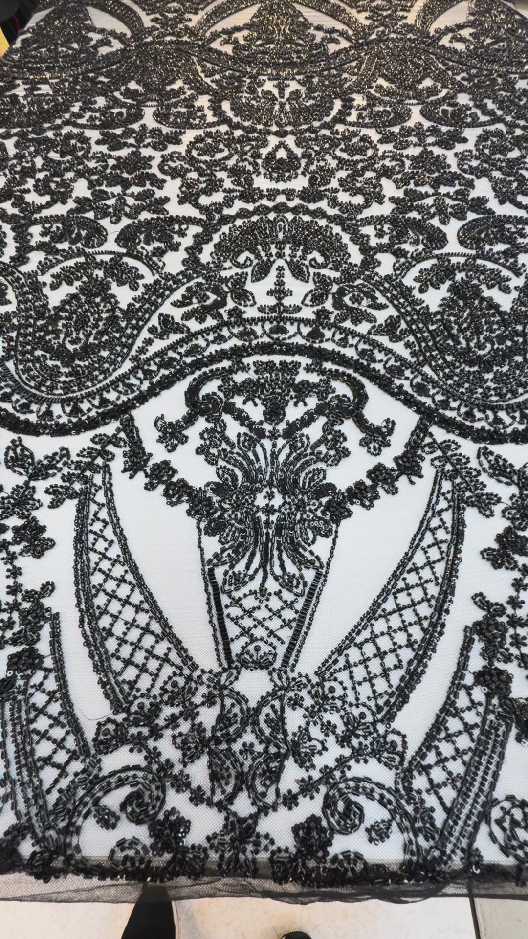 Luxury Black Sequin & Beaded Embroidered Tulle Fabric – Haute Couture Evening & Bridal Wear