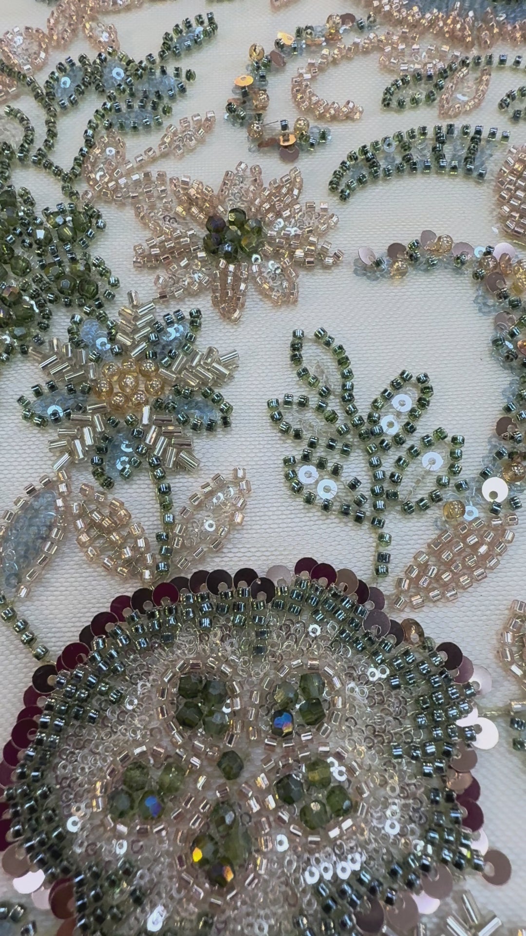 Luxury Beaded Tulle Fabric with Metallic Floral Embroidery & Sequins – Haute Couture Evening & Bridal Wear