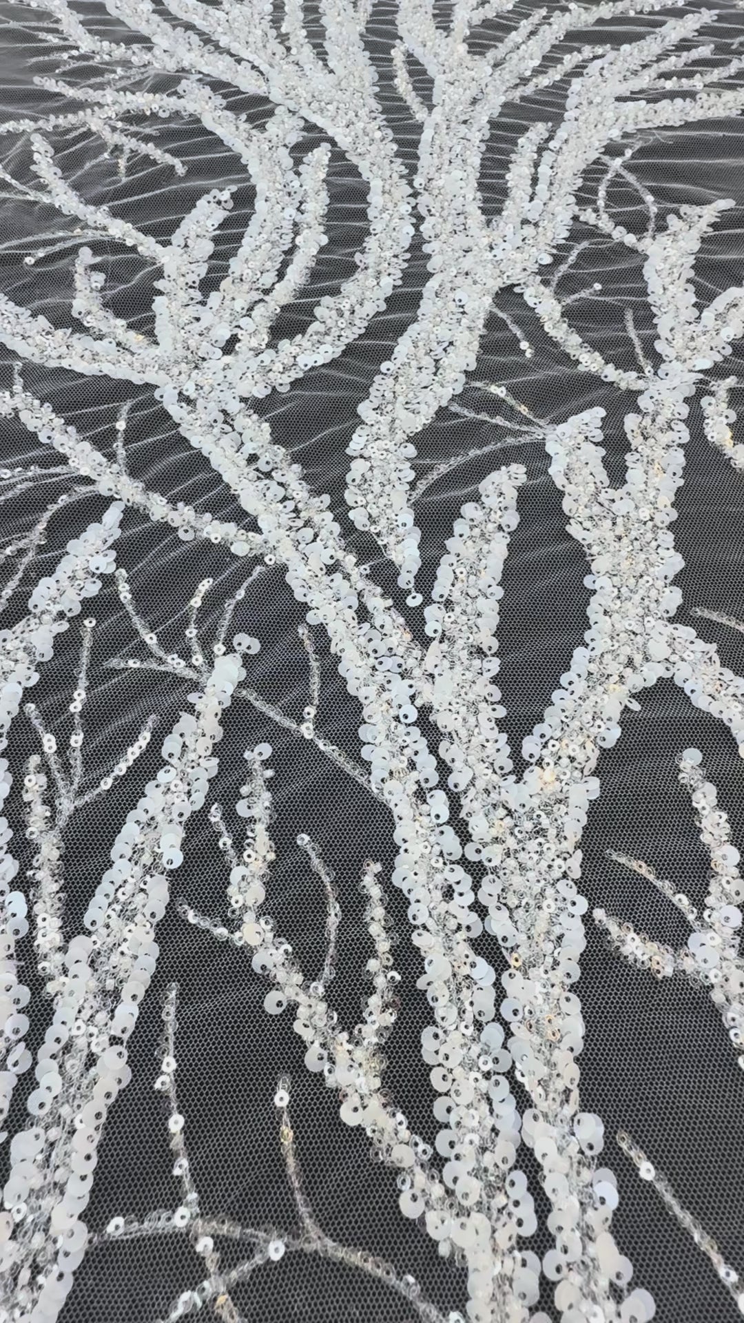 Luxury Silver Sequin Embroidered Tulle – Tree Branch Design