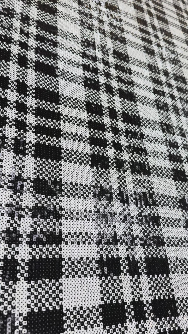 Italian Black and White Dual-Tone Sequin Fabric for Haute Couture (1 Piece = 3 Meter)