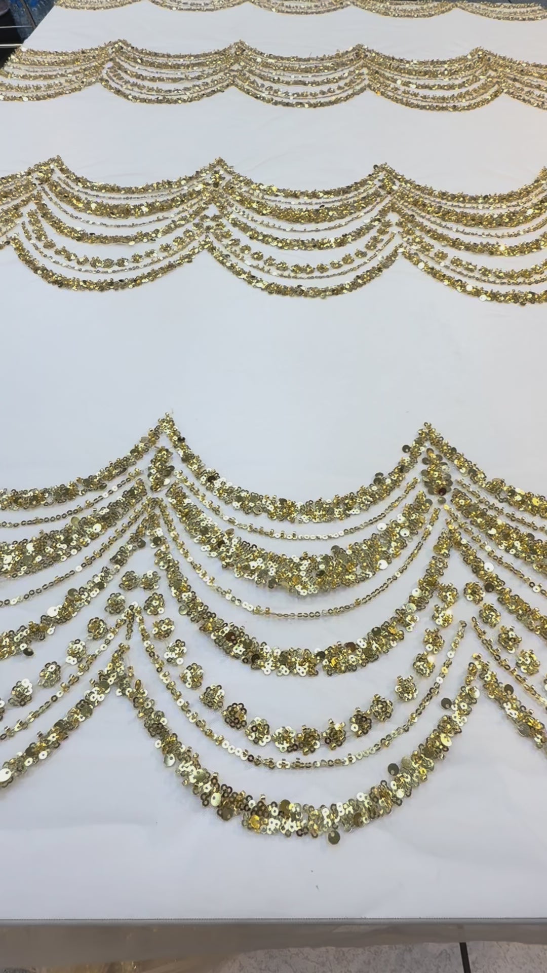 Luxury Gold Scallop Wave Sequin Fabric – Couture Evening & Bridal Wear