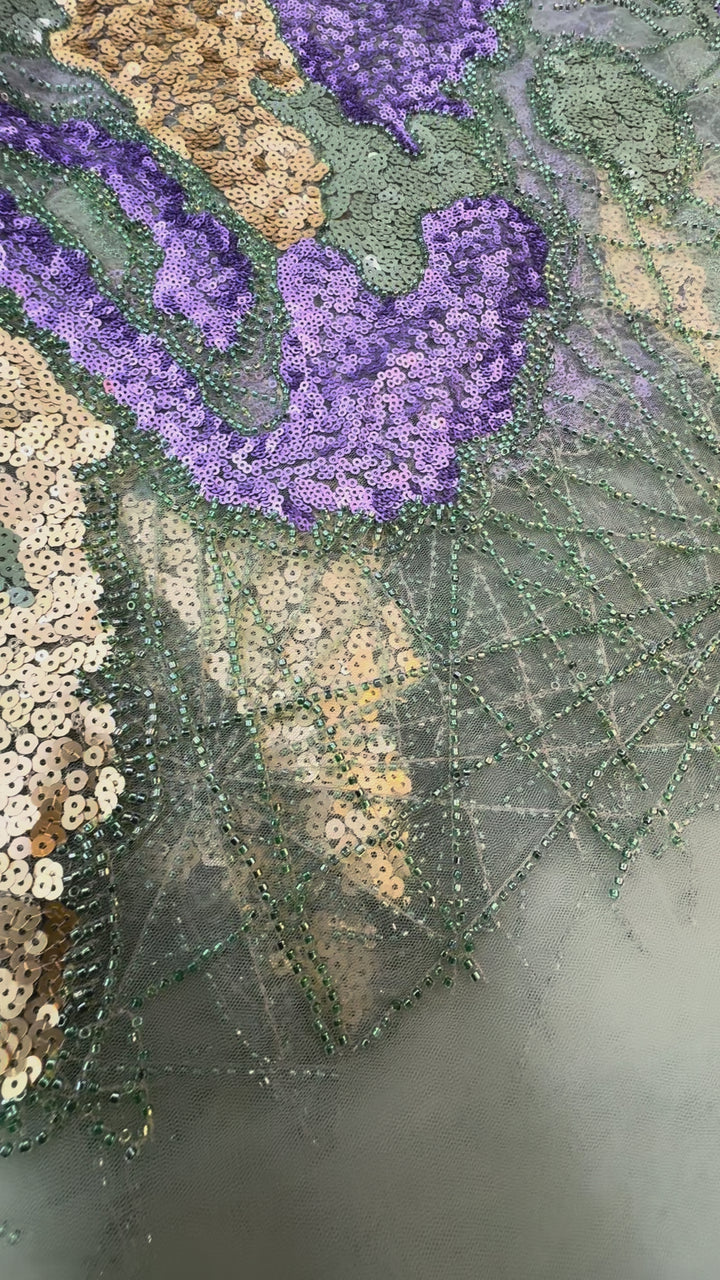Emerald Garden Sequin Embroidery – Multi-Tone Couture Fabric ( 1 Piece = 4.5 Meter)