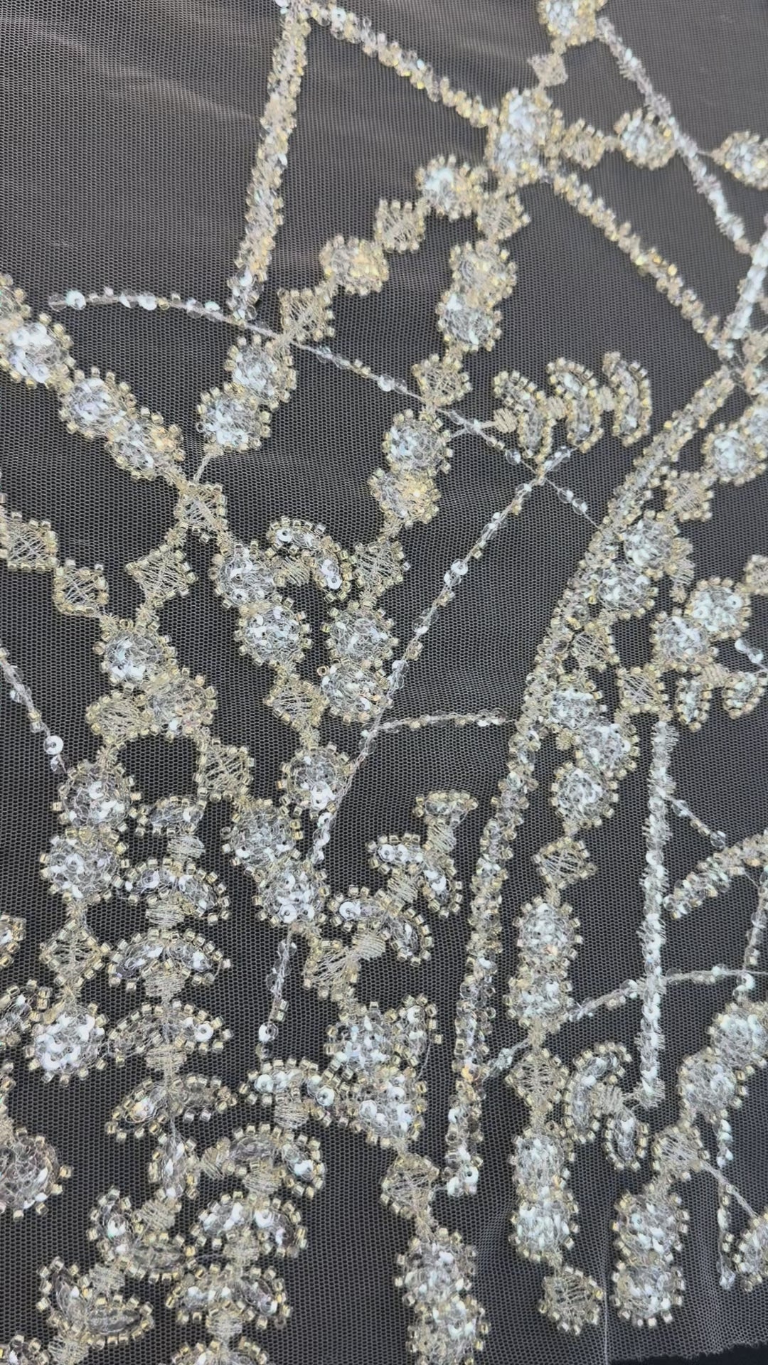 Luxury Silver Sequin Net Fabric – Couture Beaded Embroidery for Evening & Bridal Gowns( 1 Piece = 3.5 Meter)